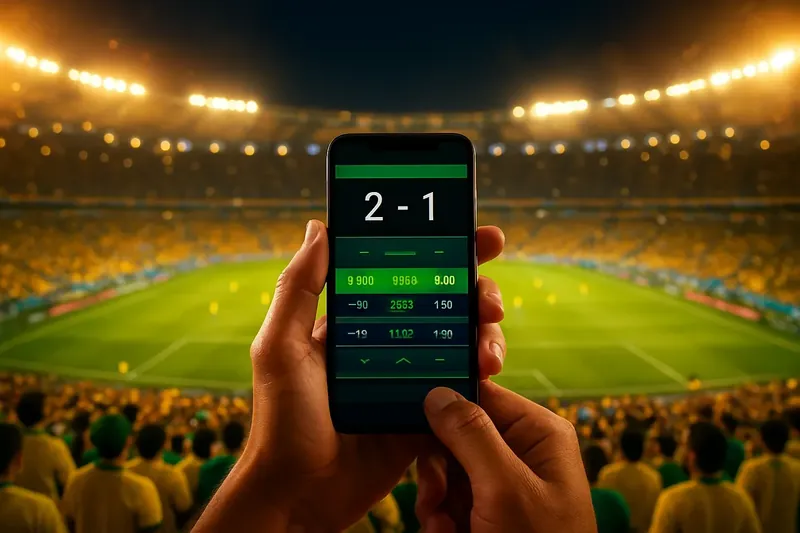 Torcida no Maracanã à noite com celular exibindo odds ao vivo