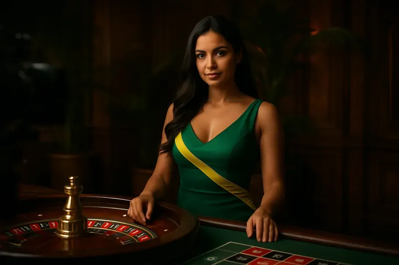 Dealer Brasileira Ao Vivo Estúdio de cassino ao vivo com dealer brasileira na roleta, luxo